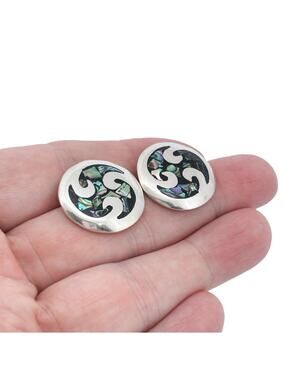 Vintage Mexico Taxco Sterling Silver 925 Abalone Inlay Earrings